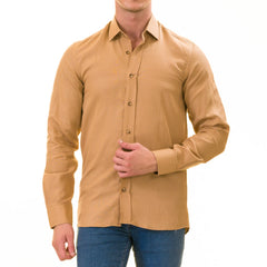Men’s Brown Linen Shirt - Luxury Tailor Fit European Made Button-Up