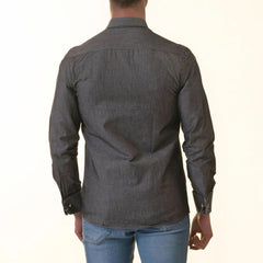 Gray French Cuff Shirt for Men - Long Sleeve, Slim Fit (Tropical Design Inside)
