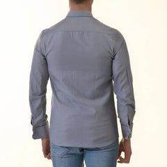 Grayish French Cuff Shirt For Men - Slim Fit, Long Sleeve (Floral Design Inside)