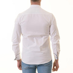 White French Double Cuff Shirt for Men - Slim Fit, Cotton (Black Design Inside)