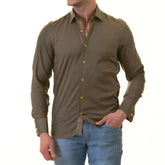 Green French Cuff Shirt for Men - European Slim Fit (Paisley Printed Inside)