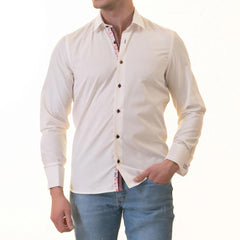 White French Cuff Shirt for Men - Slim Fit Cotton Shirts (Red Floral Inside)