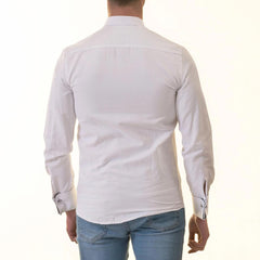 White French Cuff Shirt - Men's Slim Fit Long-Sleeved ( Black Printed Inside)