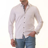 White French Cuff Shirt - Men's Slim Fit Long-Sleeved ( Black Printed Inside)