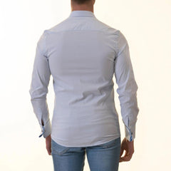 Blue French Cuff Shirt - Slim Fit Long-Sleeved Shirt (Blue White Polka Dot Inside)