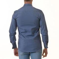 Blue French Cuff T-Shirt - Long Sleeve Slim Fit T-Shirt (Paisley Design Inside)