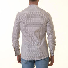 White Polka Dot Printed French Cuff T-Shirt - Men’s Long Sleeve Slim Fit T-Shirt