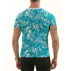 Blue Leaves Printed Premium T-Shirt for Men - European Made Crew Neck
