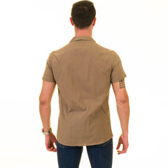 Solid Tan European Made Hawaiian Summer Shirt for Men - Premium Designer