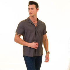 Men’s Solid Gray Hawaiian Summer Shirt – European Made & Designed