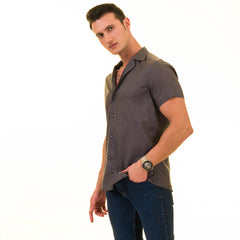 Men’s Solid Gray Hawaiian Summer Shirt – European Made & Designed