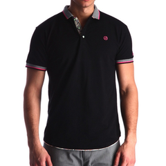 Men's Black - Paisley Turkey Slim Fit Mesh Polo Shirt ( Size - Only XS ) - Amedeo Exclusive
