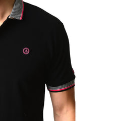 Men's Black - Paisley Turkey Slim Fit Mesh Polo Shirt ( Size - Only XS ) - Amedeo Exclusive
