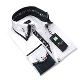 Solid White with Plaid Mens Slim Fit Designer Dress Shirt - tailored Cotton Shirts for Work and Casual Wear - Amedeo Exclusive