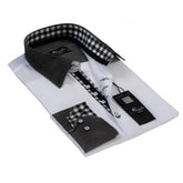 Checkered White Mens Slim Fit Designer Dress Shirt - tailored Cotton Shirts for Work and Casual Wear - Amedeo Exclusive