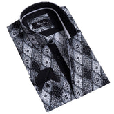 Black and White Mens Slim Fit Designer Dress Shirt - tailored Cotton Shirts for Work and Casual Wear
