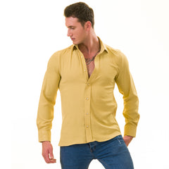 Mustard Luxury Men's European-Made Tailored Fit Linen Button-Up Shirt