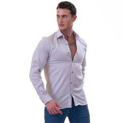 Gray Luxury Men's Linen Button-Up Shirt - Tailored Fit, European Made