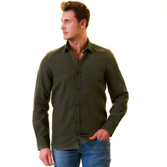 Men's Khaki Linen Shirt - Luxury Tailor Fit European Made Button-Up