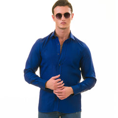 Men’s Royal Blue Linen Shirt - Luxury Tailor Fit European Made Button-Up