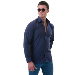 Men’s Dark Blue Linen Shirt - Luxury Tailor Fit European Made Button-Up