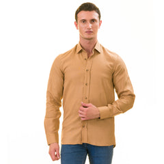Men’s Brown Linen Shirt - Luxury Tailor Fit European Made Button-Up
