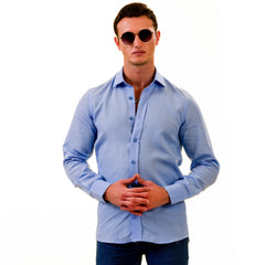 Men’s Sky Blue Linen Shirt - Luxury Tailor Fit European Made Button-Up