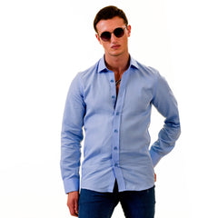 Men’s Sky Blue Linen Shirt - Luxury Tailor Fit European Made Button-Up
