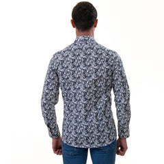 Black White Leaves French Cuff Shirt - Slim Fit Cotton Shirt for Men - Work & Casual