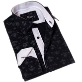 Black Floral Men's Slim Fit Designer Dress Shirt - Tailored Cotton Shirt
