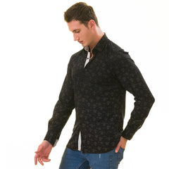 Black Floral Men's Slim Fit Designer Dress Shirt - Tailored Cotton Shirt