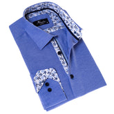 Blue Inside Floral Men's Slim Fit Designer French Cuff Shirt - Tailored Cotton