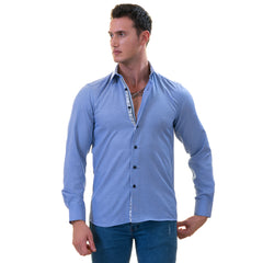 Blue Inside Floral Men's Slim Fit Designer French Cuff Shirt - Tailored Cotton