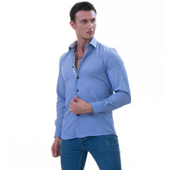 Blue Inside Floral Men's Slim Fit Designer French Cuff Shirt - Tailored Cotton