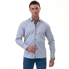 Gray Inside Floral Men's Slim Fit Designer Dress Shirt - Tailored Cotton
