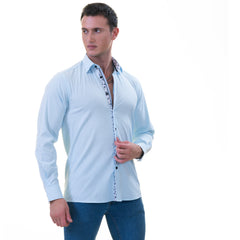 Blue Inside Printed Men's Slim Fit Designer French Cuff Shirt - Tailored Cotton