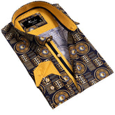 Black And Gold Greek Key Mens Slim Fit Designer Dress Shirt - tailored Cotton Shirts for Work and Casual Wear