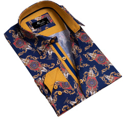 White Blue Tropical Mens Slim Fit Designer Dress Shirt - tailored Cotton Shirts for Work and Casual Wear