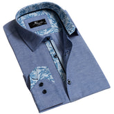 Blue Mens Slim Fit Designer Dress Shirt - Tailored Cotton Shirts For Work And Casual