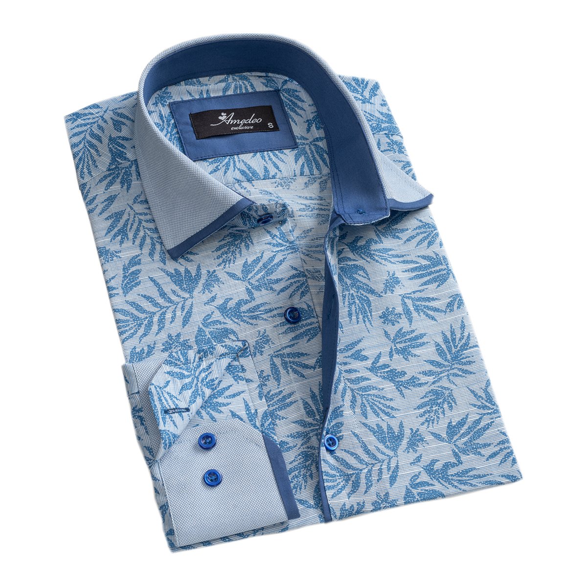 Blueish Grey Floral Mens Slim Fit Designer Dress Shirt - tailored Cotton Shirts for Work and Casual Wear - Amedeo Exclusive