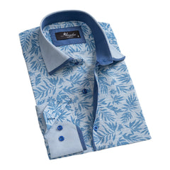 Blueish Grey Floral Mens Slim Fit Designer Dress Shirt - tailored Cotton Shirts for Work and Casual Wear - Amedeo Exclusive