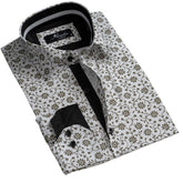 White Green Floral Mens Slim Fit Designer Dress Shirt - tailored Cotton Shirts for Work and Casual Wear - Amedeo Exclusive