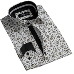 White Green Floral Mens Slim Fit Designer Dress Shirt - tailored Cotton Shirts for Work and Casual Wear - Amedeo Exclusive