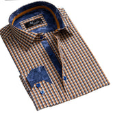Tan Black White Mens Slim Fit Designer Dress Shirt - tailored Cotton Shirts for Work and Casual Wear - Amedeo Exclusive