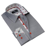Black White Herringbone Mens Slim Fit Designer Dress Shirt - tailored Cotton Shirts for Work and Casual Wear - Amedeo Exclusive