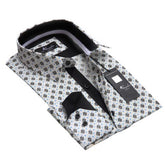White with Black & Blue Squares Mens Slim Fit Designer Dress Shirt - tailored Cotton Shirts for Work and Casual Wear - Amedeo Exclusive