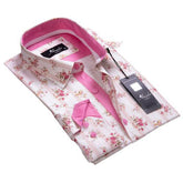 White Pink Striped Floral Mens Slim Fit Designer Dress Shirt - tailored Cotton Shirts for Work and Casual Wear - Amedeo Exclusive