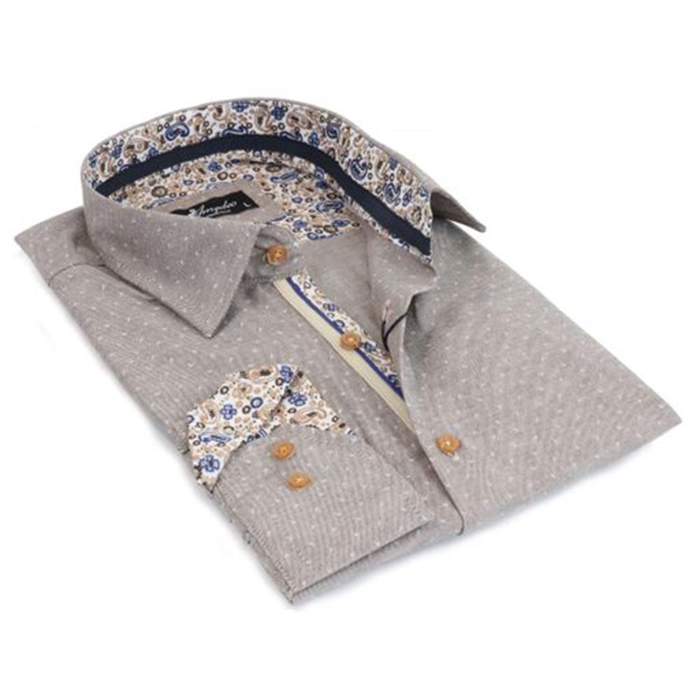 Beige Mens Slim Fit Designer Dress Shirt - tailored Cotton Shirts for Work and Casual Wear - Amedeo Exclusive