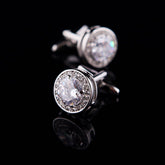 Mens Stainless Steel White Round Big Stone Cufflinks for Shirt with Box - Hand Crafted Perfect Gift - Amedeo Exclusive