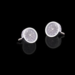 Men's Stainless Steel Silver & Black Functioning Watch Cufflinks Cufflinks with Box - Amedeo Exclusive